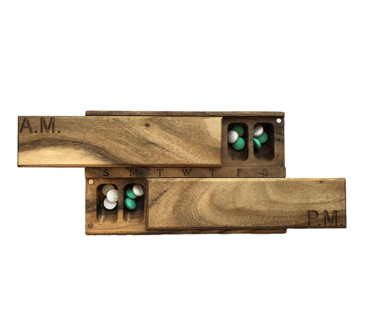 JTNlab PILLBOX Walnut / Please Select WOODEN DAY/NIGHT PILL BOX - A.M.-P.M.