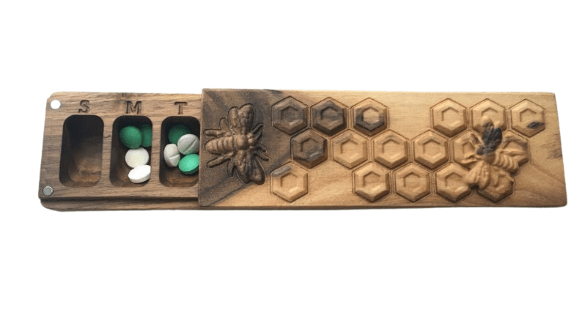 JTNlab PILLBOX Walnut / Please Select WOODEN PILL BOX - 3D HONEYCOMB vs BEES