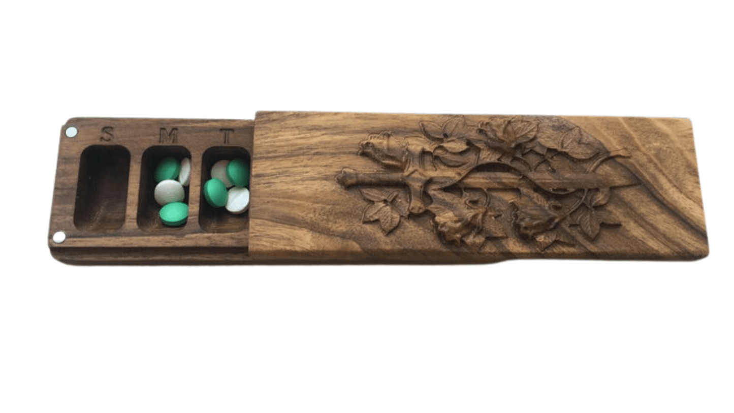 JTNlab PILLBOX Walnut / Please Select WOODEN PILL BOX - 3D SWORD IN ROSES