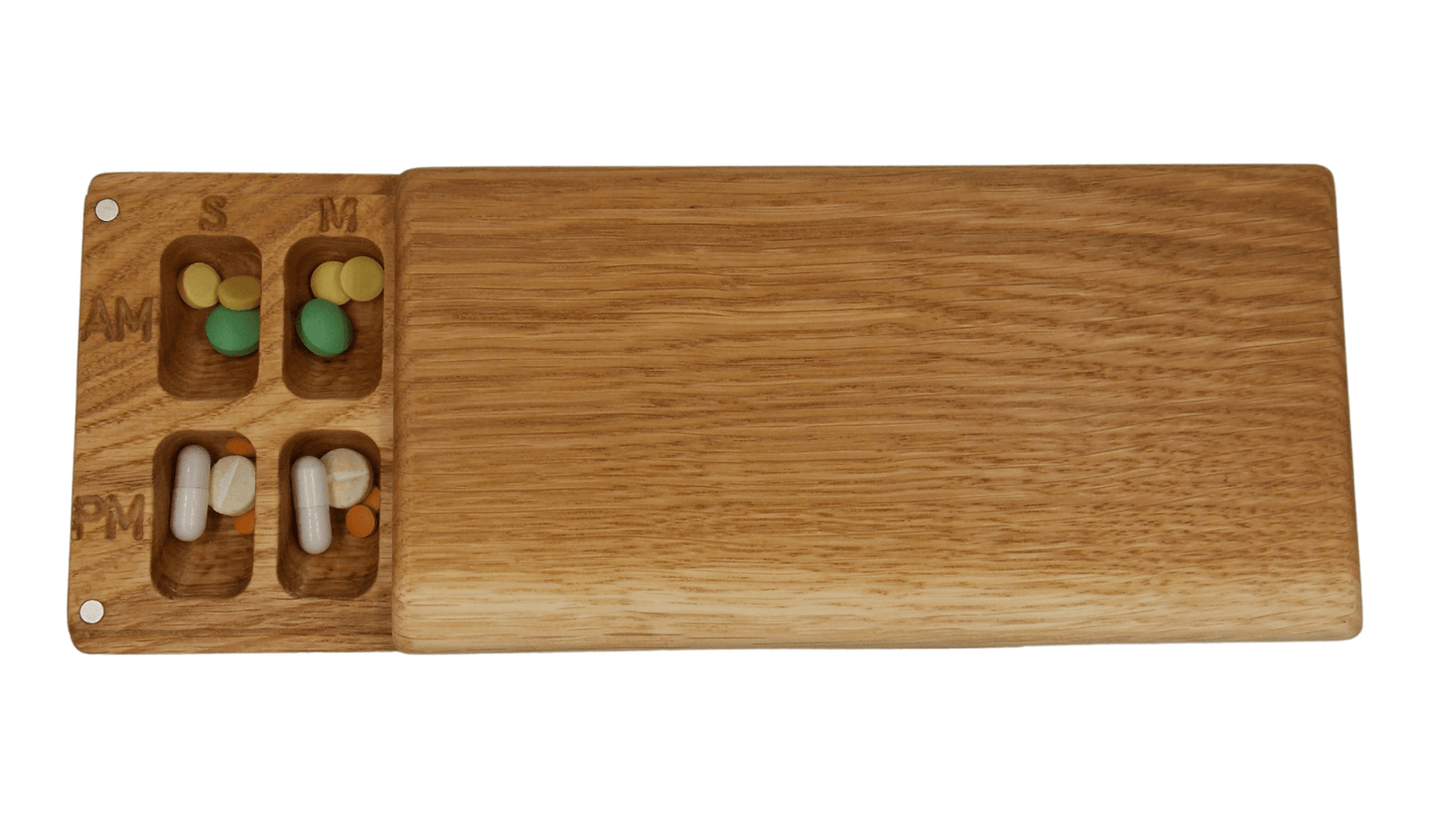 JTNlab PILLBOX WOODEN DAY-NIGHT A.M.-P.M. PILL BOX - NATURAL WOOD