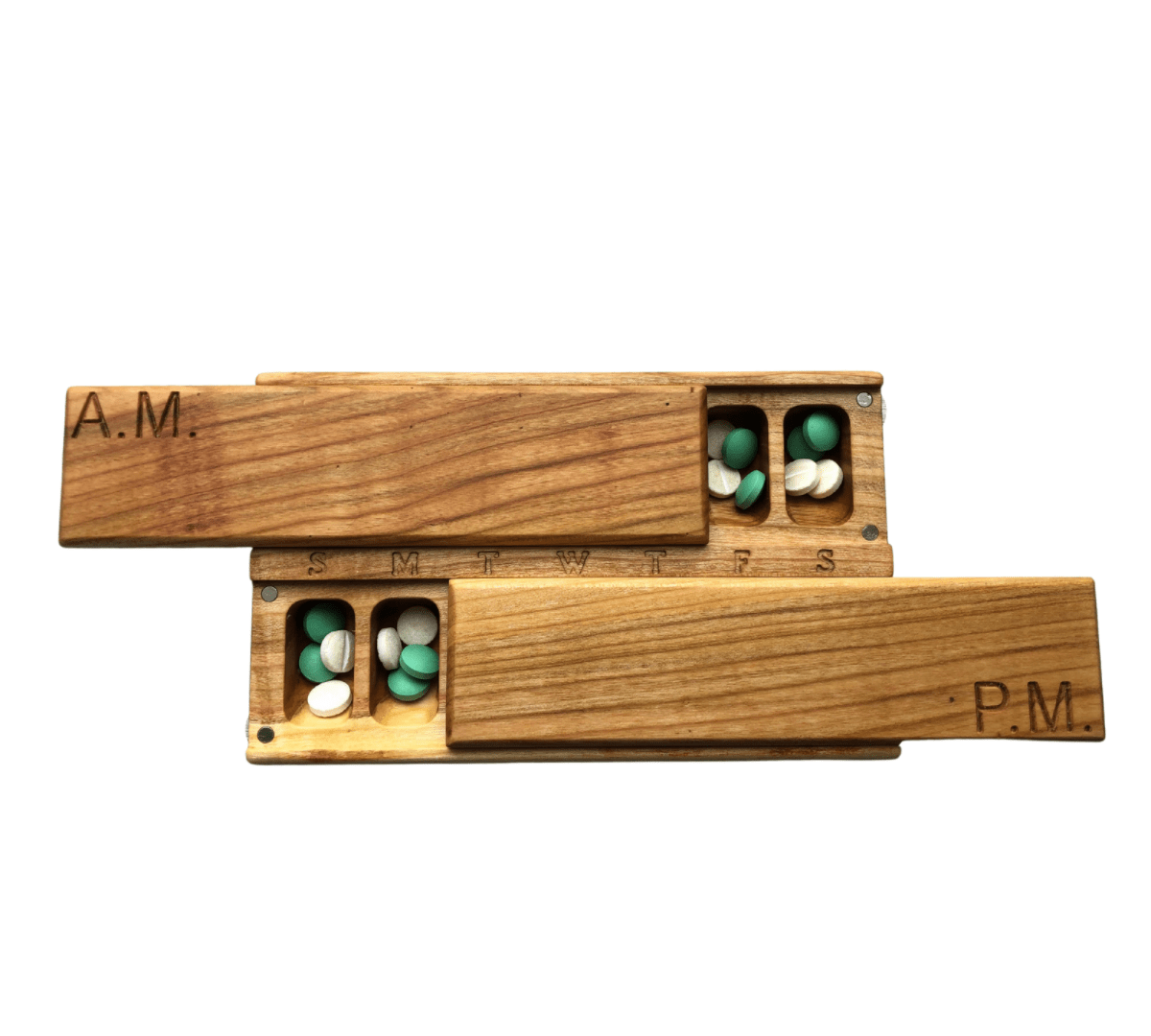 JTNlab PILLBOX WOODEN DAY/NIGHT PILL BOX - A.M.-P.M.