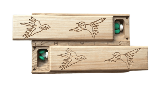 JTNlab PILLBOX WOODEN DAY/NIGHT PILL BOX  - BIRDS