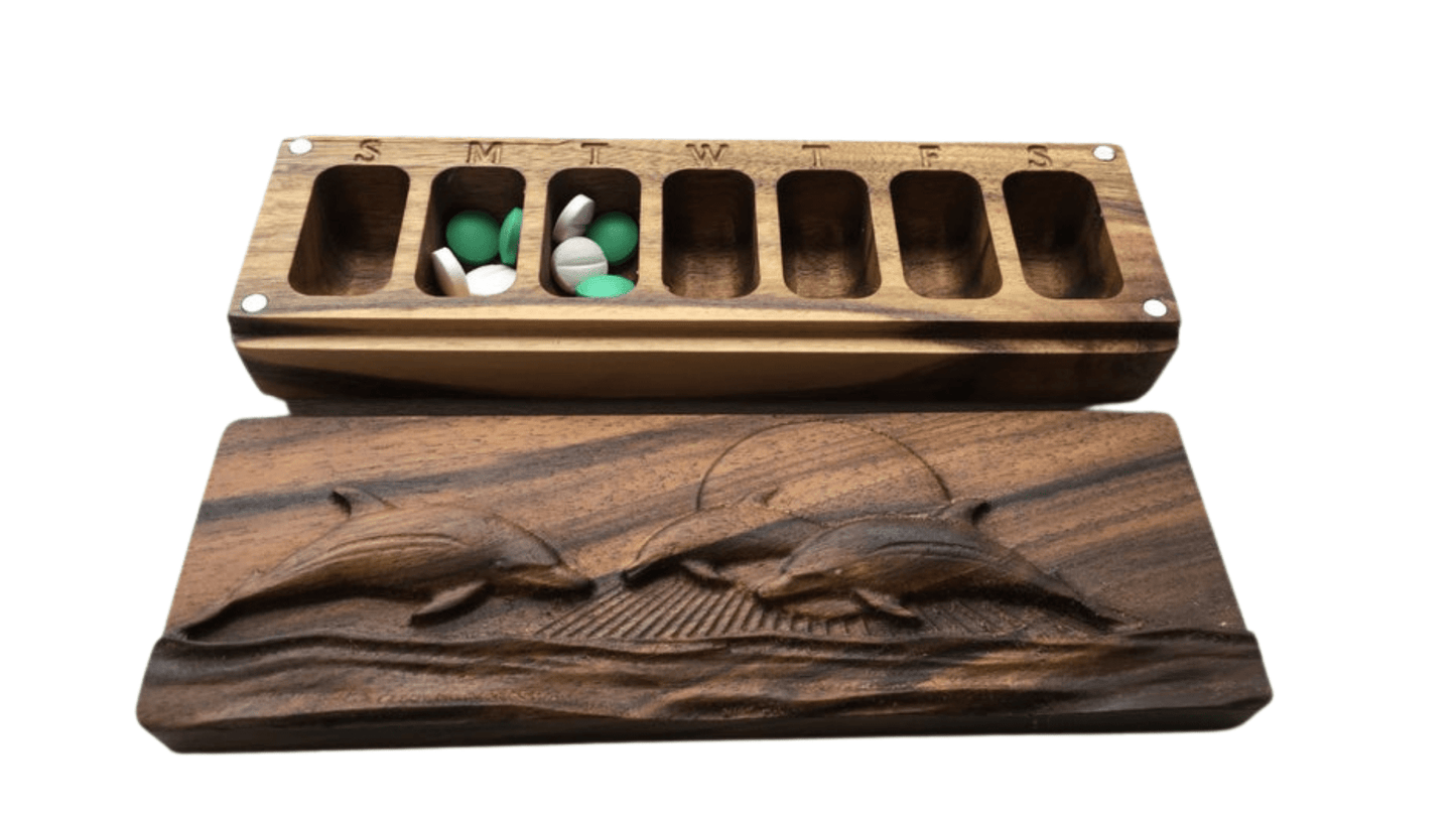 JTNlab PILLBOX WOODEN PILL BOX - 3D DOLPHINS