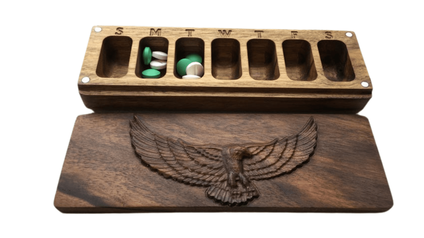 JTNlab PILLBOX WOODEN PILL BOX - 3D  EAGLE