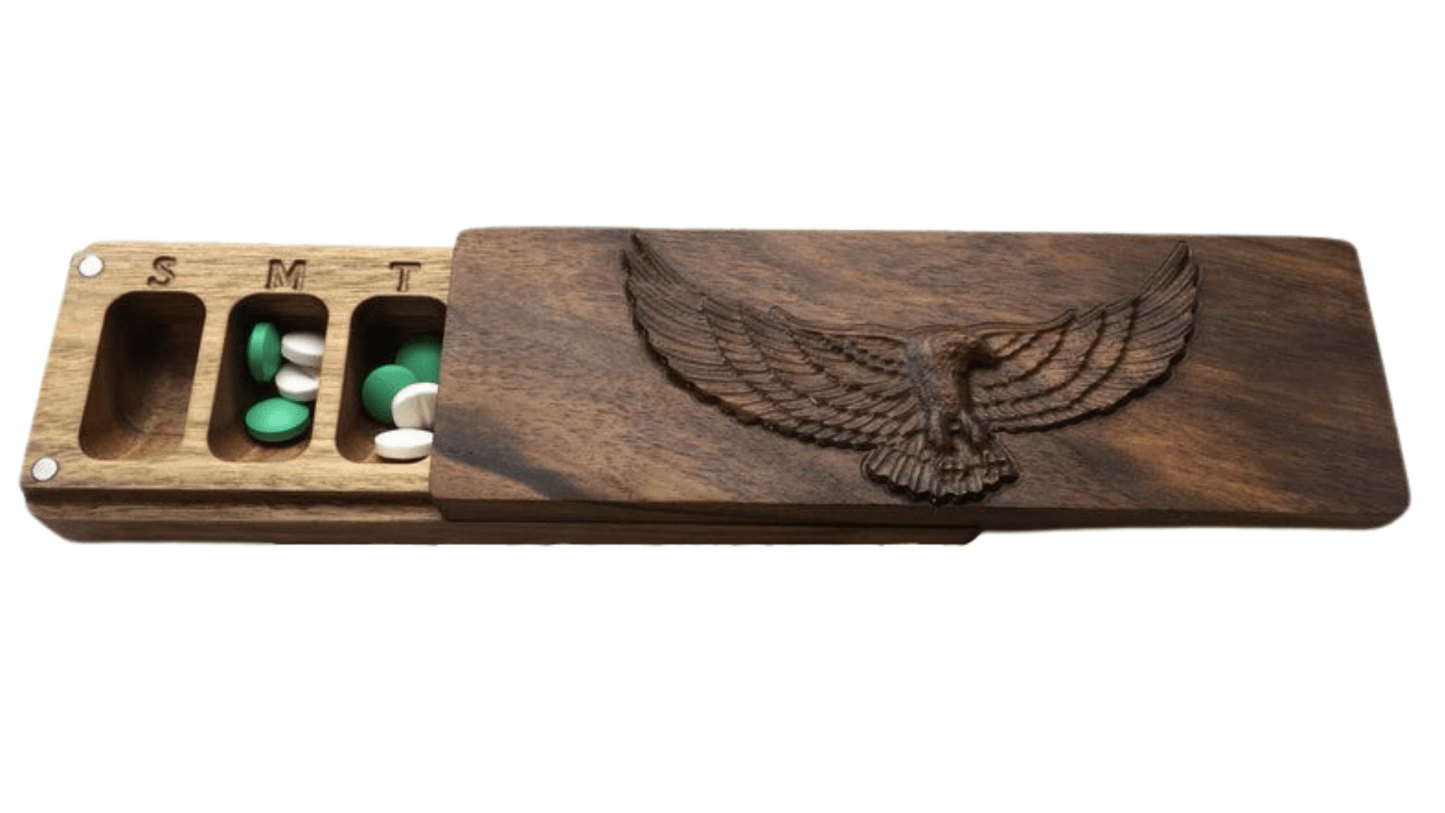 JTNlab PILLBOX WOODEN PILL BOX - 3D  EAGLE