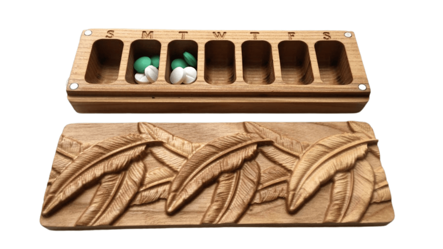 JTNlab PILLBOX WOODEN PILL BOX - 3D FEATHERS