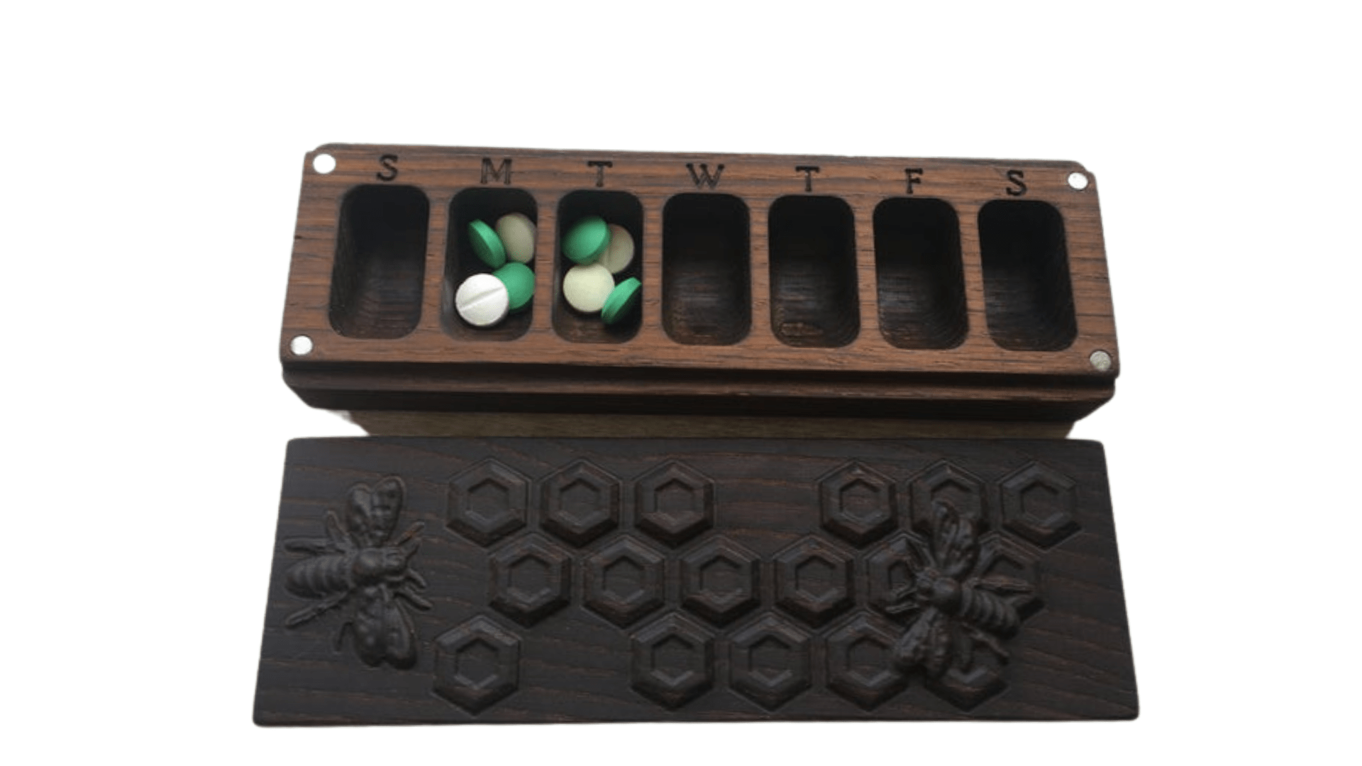 JTNlab PILLBOX WOODEN PILL BOX - 3D HONEYCOMB vs BEES