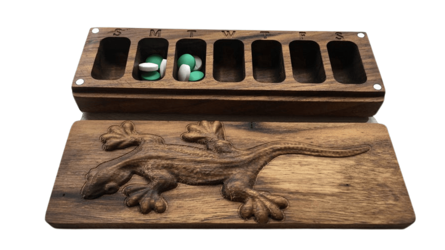 JTNlab PILLBOX WOODEN PILL BOX - 3D LIZARD