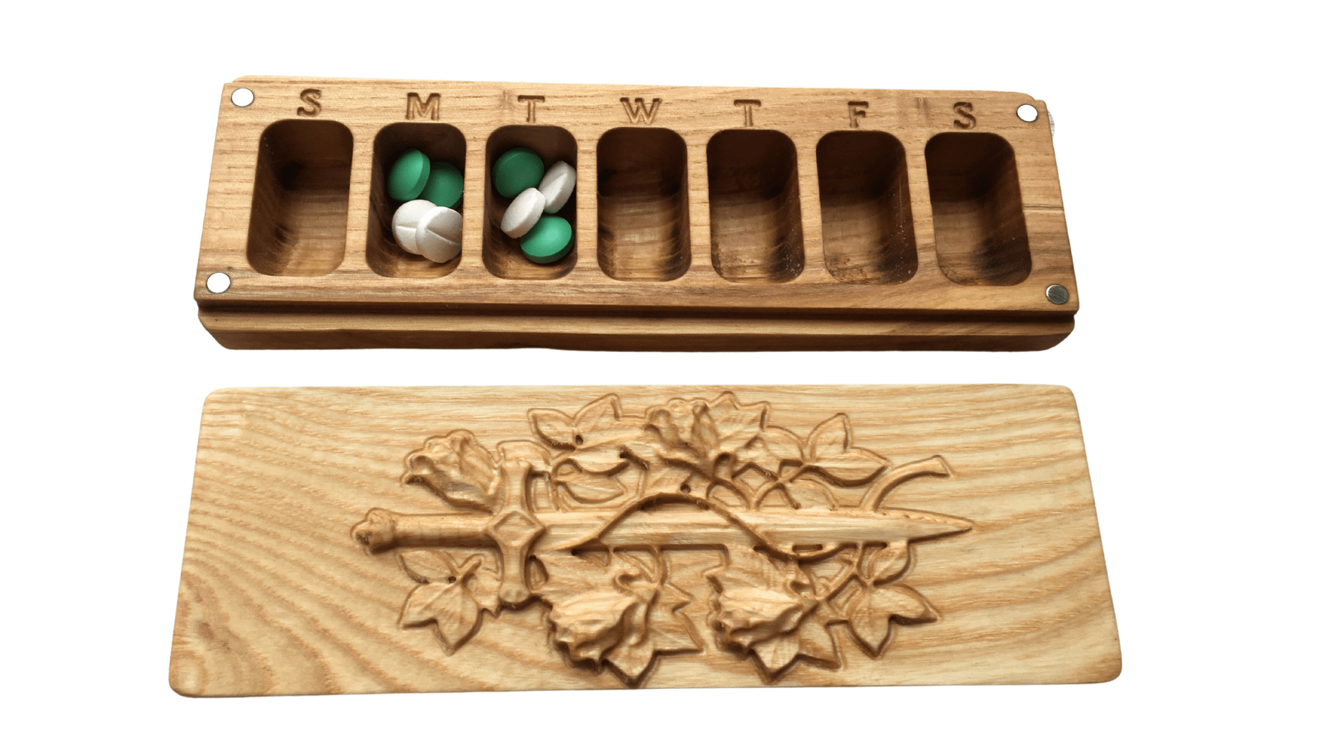 JTNlab PILLBOX WOODEN PILL BOX - 3D SWORD IN ROSES