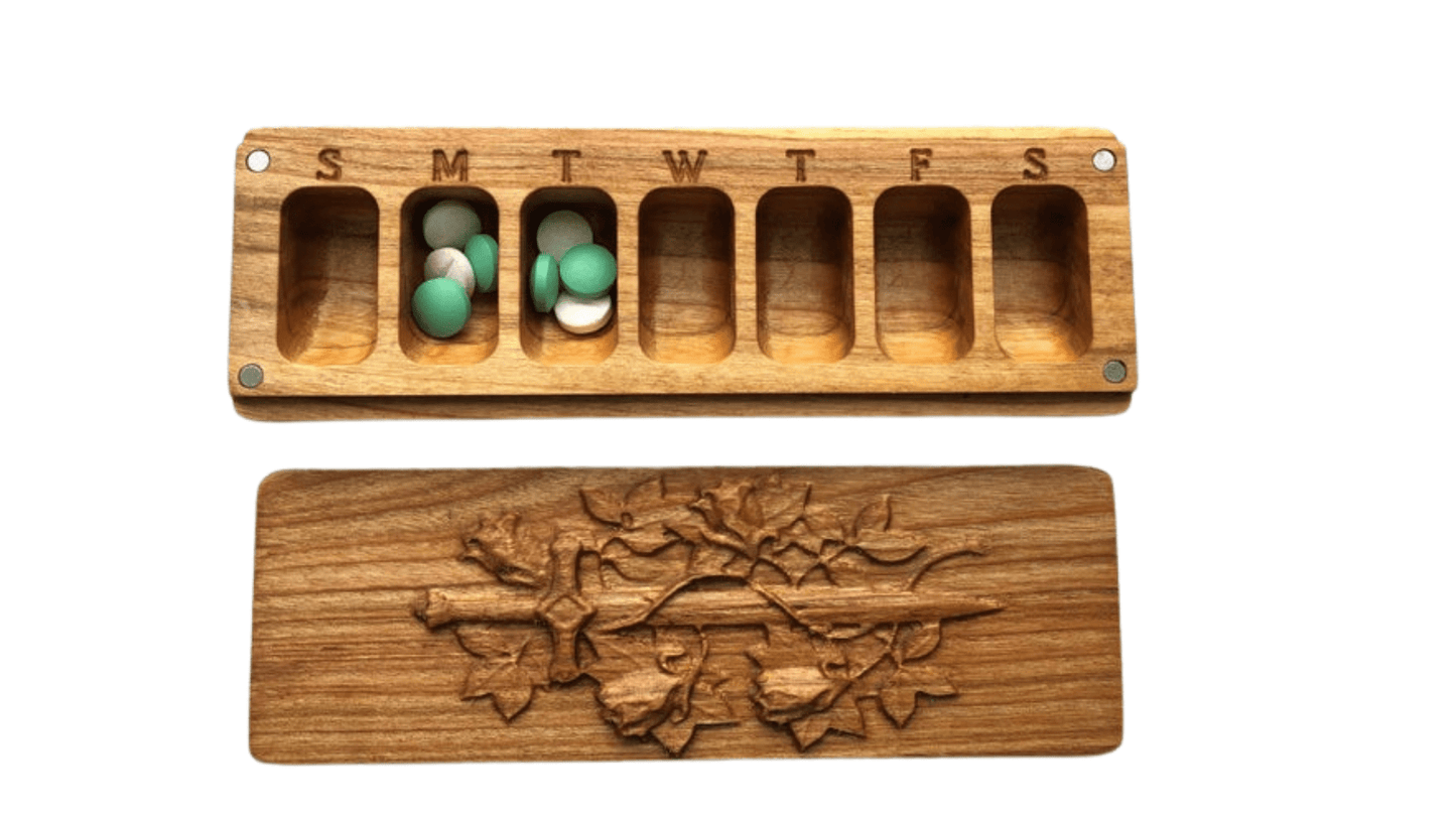 JTNlab PILLBOX WOODEN PILL BOX - 3D SWORD IN ROSES