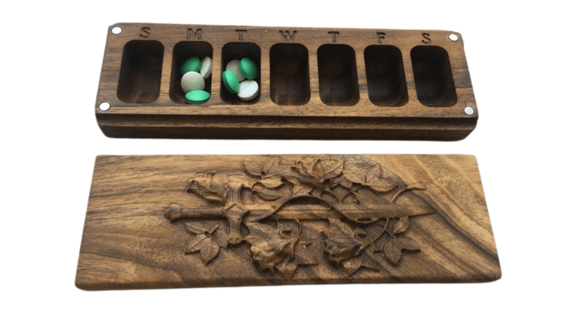 JTNlab PILLBOX WOODEN PILL BOX - 3D SWORD IN ROSES