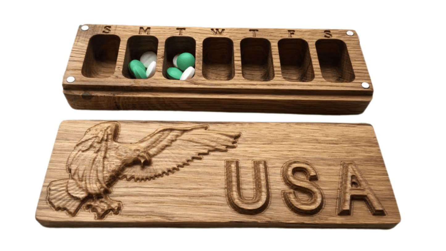 JTNlab PILLBOX WOODEN PILL BOX - 3D USA Eagle