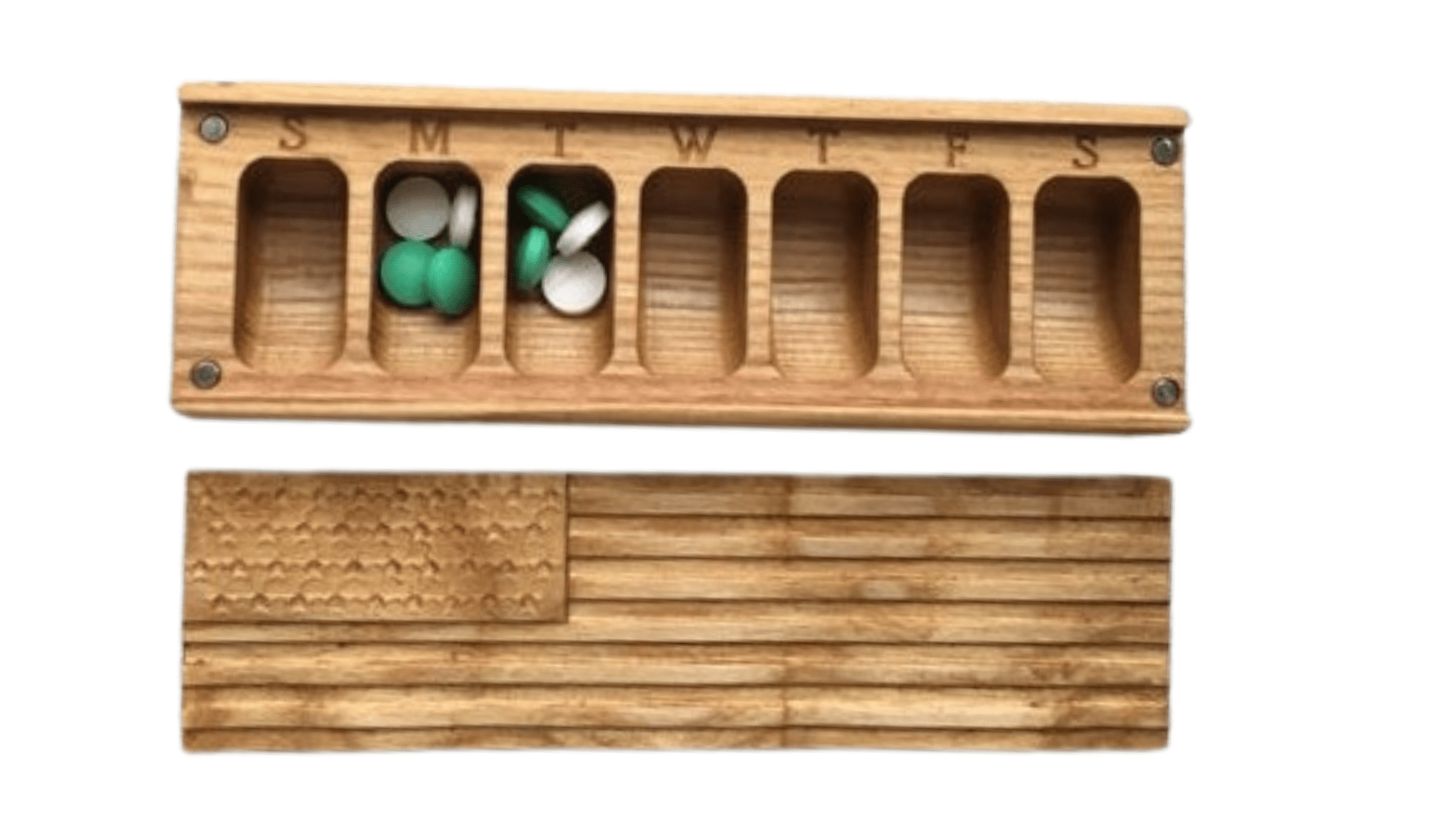 JTNlab PILLBOX WOODEN PILL BOX - 3D USA FLAG