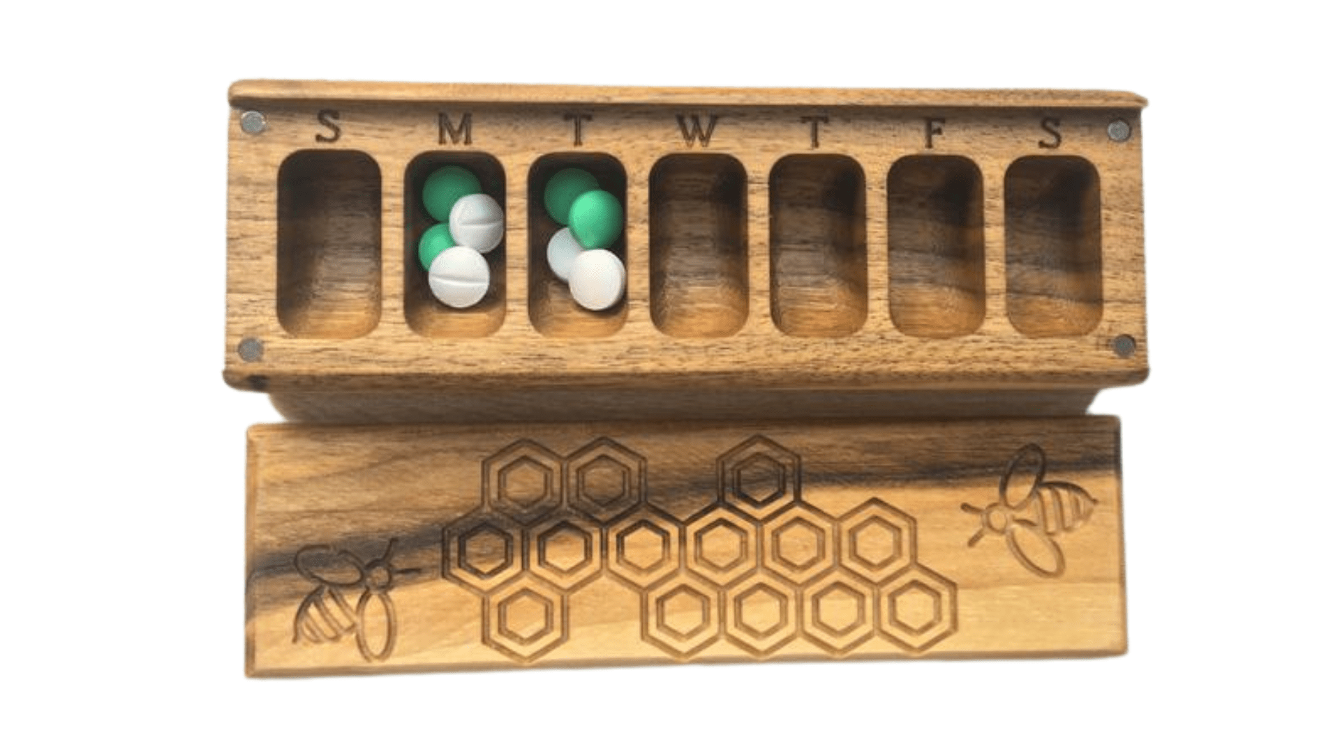 JTNlab PILLBOX WOODEN PILL BOX - HONEYCOMB vs BEES