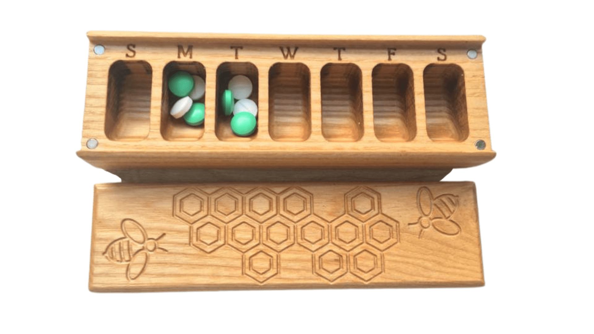 JTNlab PILLBOX WOODEN PILL BOX - HONEYCOMB vs BEES