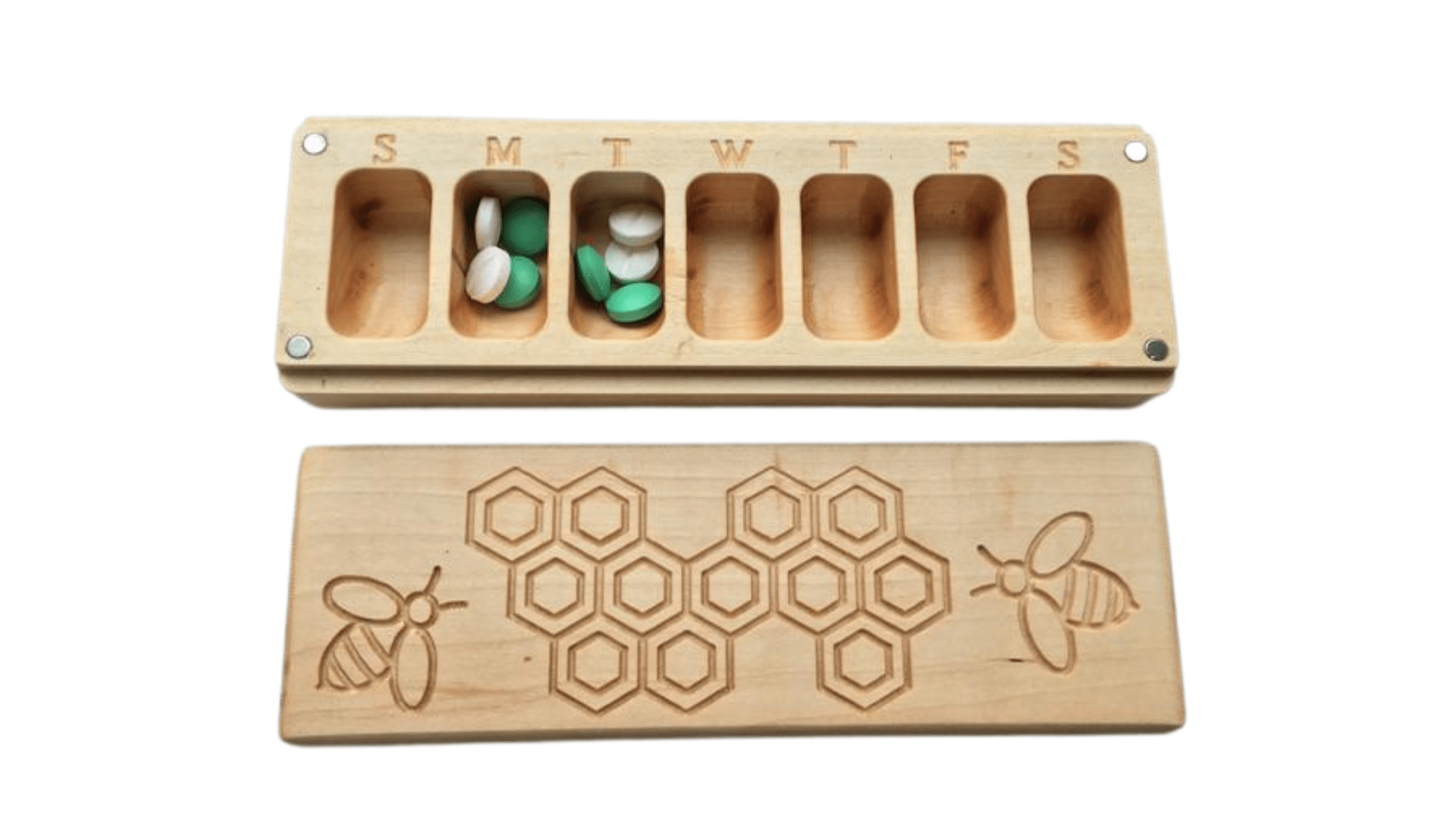 JTNlab PILLBOX WOODEN PILL BOX - HONEYCOMB vs BEES