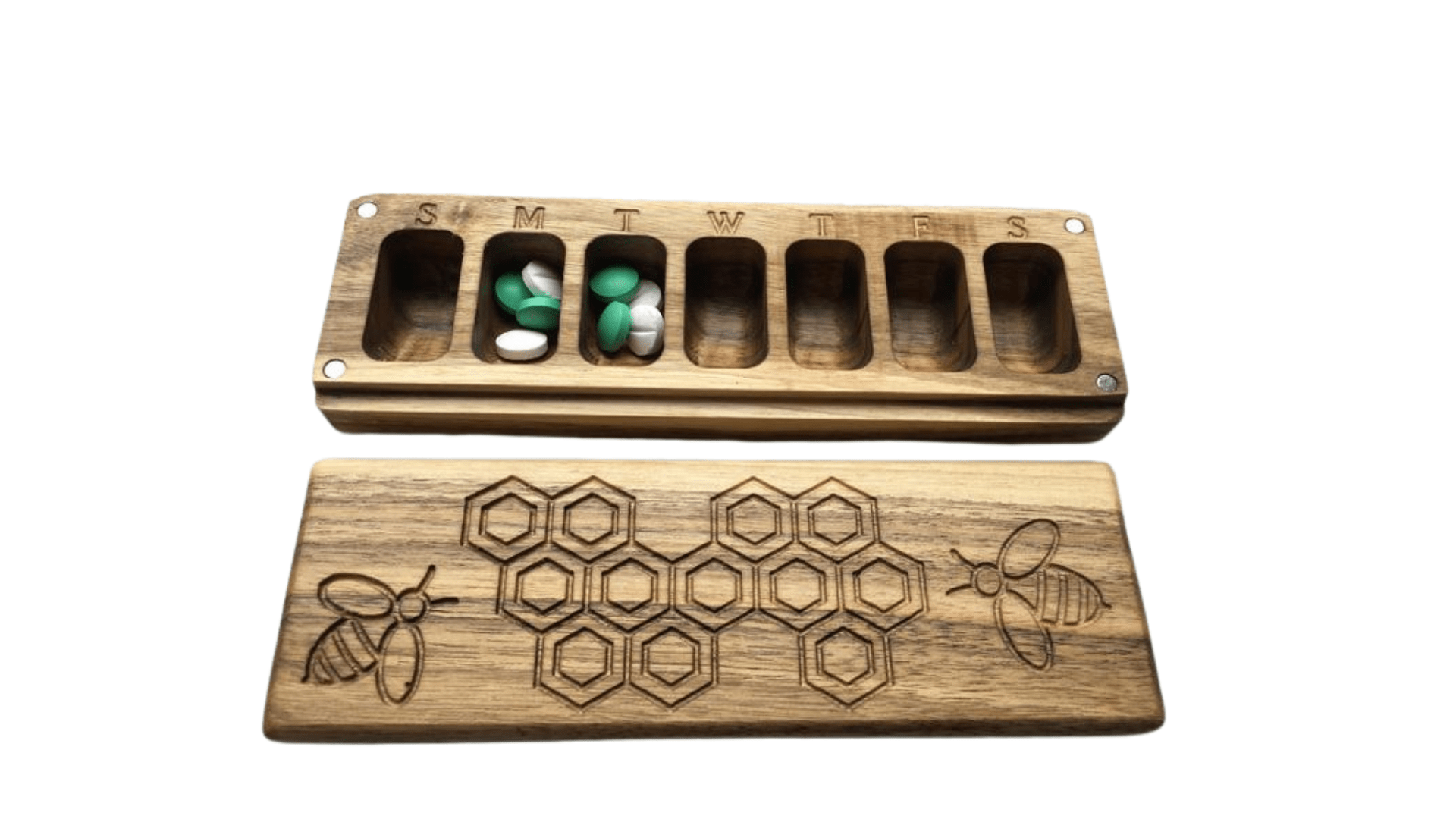 JTNlab PILLBOX WOODEN PILL BOX - HONEYCOMB vs BEES