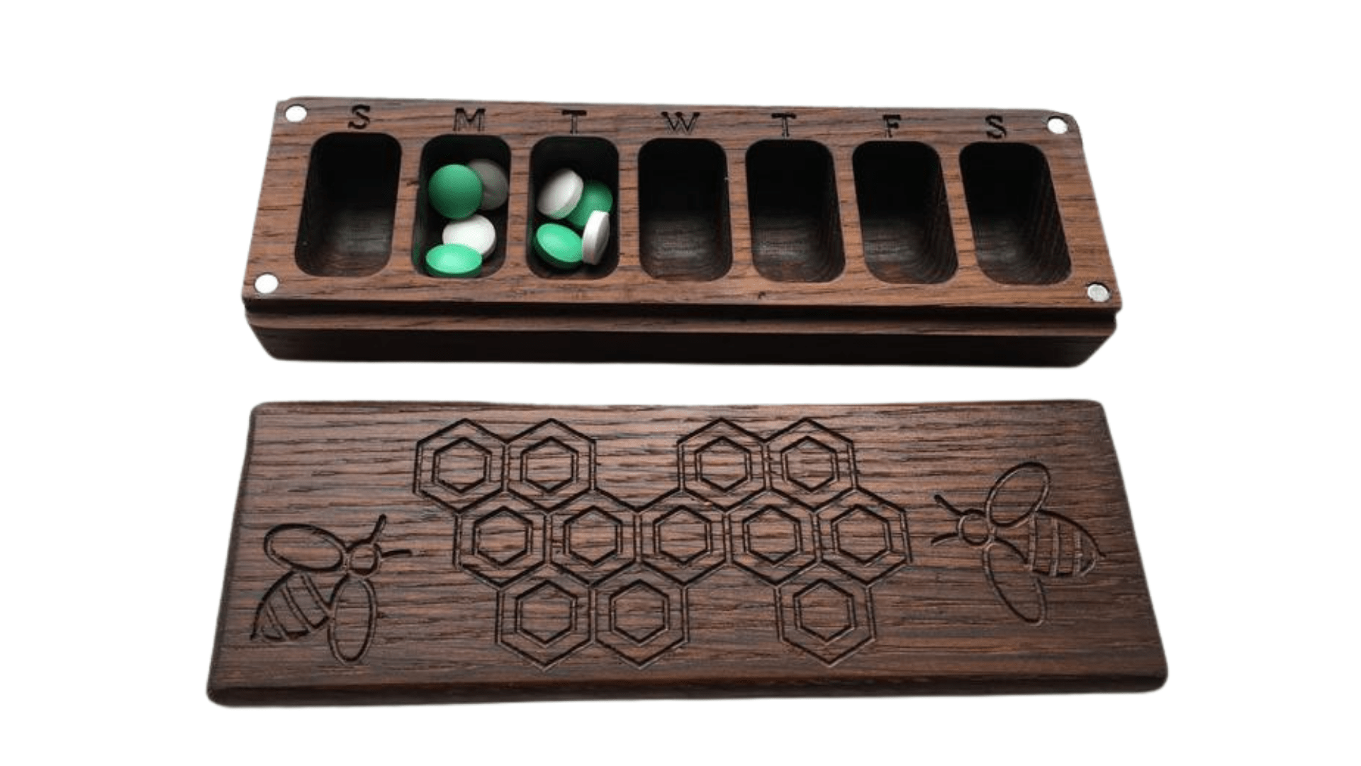 JTNlab PILLBOX WOODEN PILL BOX - HONEYCOMB vs BEES